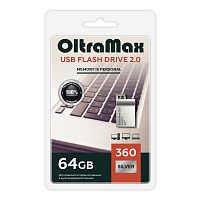 Флеш-накопитель USB  64GB  OltraMax  360  серебро  металл, mini (OM-64GB-360-Silver)