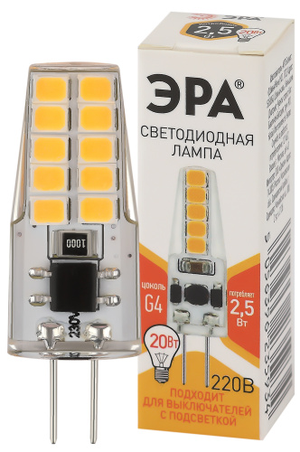 Лампа светодиодная ЭРА STD LED-JC-2,5W-220V-SLC-827-G4 G4 2,5Вт силикон капсула теплый белый свет (1/500) (Б0049091)