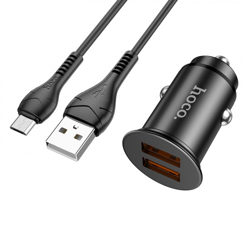 Блок питания автомобильный 2 USB HOCO NZ1, Developer, пластик, алюминий, QC3.0, кабель микро USB, цвет: чёрный(1/120) (6931474748164) фото 2