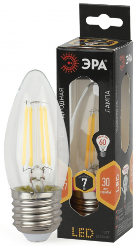 Лампа светодиодная ЭРА F-LED B35-7W-827-E27 Е27 / Е27 7Вт филамент свеча теплый белый свет (1/100) (Б0027950) фото 5