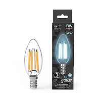 Лампа светодиодная GAUSS Filament Свеча 13W 1150lm 4100К Е14 1/10/50 (103801213)