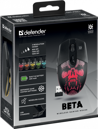 Беспроводная игровая мышь DEFENDER Beta GM-707L LED,6D,400 mAh,1600dpi, черный (1/60) (52707) фото 2