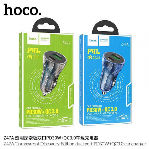 Блок питания автомобильный 2 USB HOCO Z47A TDE, 3000mA, пластик, QC3.0, PD20Вт, цвет: чёрный (1/13/130) (6931474782274)