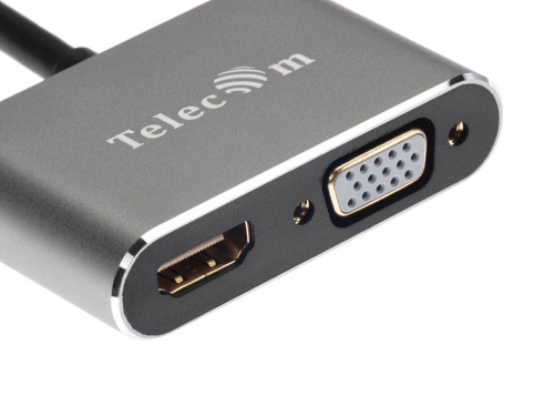 USB-концентратор USB3.1 TypeCm -->HDMI+USB3.0+PD+VGA Alum Grey 4K@30Hz, Telecom<TUC055> (1/300) фото 4
