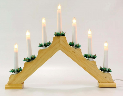 Светильник светодиодный "Новогодняя горка" Gauss серия Holiday, 7 LED свечей, 0,1W*7, тёплый свет, дерево, новогодний декор, батарейки в комплекте, 1 (HL020)