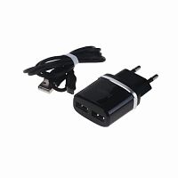 Блок питания сетевой 2 USB HOCO, C12, 2400mA, пластик, кабель микро USB, цвет: чёрный (1/10/100)