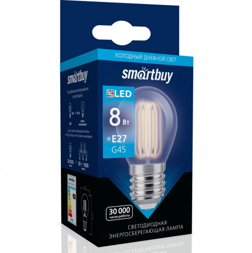 Лампа светодиодная SMARTBUY филамент G45 8Вт 6000К E27 (SBL-G45F-8-60K-E27) (1/100)
