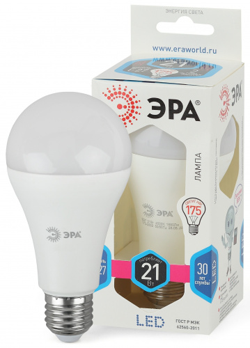 Лампа светодиодная ЭРА STD LED A65-21W-840-E27 E27 / Е27 21Вт груша нейтральный белый свет (1/100) фото 4