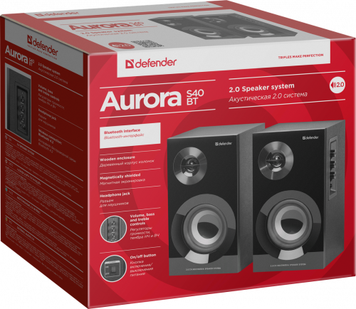 Акустическая система DEFENDER 2.0 Aurora S40 BT, черный, 40Вт, bluetooth, 220В (1/4) (65240)