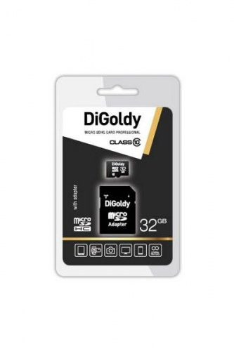 Карта памяти MicroSD  32GB  DiGoldy Class 10 + SD адаптер (DG032GCSDHC10-AD)