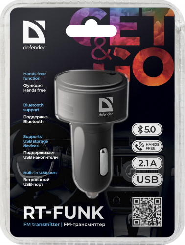 Модулятор FM Defender RT-Funk BT/HF, USB 2.1 A (1/50) фото 9
