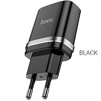 Блок питания сетевой 1 USB HOCO N1, Argent, 2400mA, пластик, огнестойкий, цвет: чёрный (1/12/120) (6931474730916)