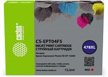 Картридж струйный Cactus CS-EPT04F5 478XL красный (13.2мл) для Epson Expression Photo HD XP-15000