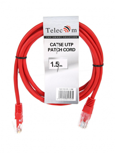 Патч-корд литой TELECOM UTP кат.5е, красный, 1,5 м. (1/200) (NA102-R-1.5M) фото 3
