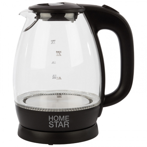Чайник Homestar HS-1012 (1,7 л) стекло, пластик черный (1/6)