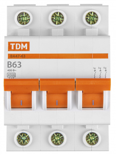 Автоматический выключатель ВА47-63 3Р 63А 4,5кА х-ка B TDM (1/40) фото 7