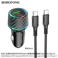 Блок питания автомобильный 1 USB, Type-C Borofone BZ21 Brilliant, пластик, PD48Вт, кабель Type-C, QC3.0, цвет: чёрный (1/37/148) (6941991101199)