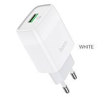 Блок питания сетевой 1 USB HOCO C72Q, Glorious, 3A, пластик, QC3.0, цвет: белый (6931474732514)