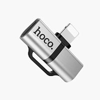Переходник Apple 8 pin - 2xApple 8 pin(f) HOCO LS20, плоский, пластик, цвет: серебряный