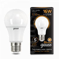 Лампа светодиодная GAUSS A60 16W 1440lm 3000K E27 1/10/50 (102502116)