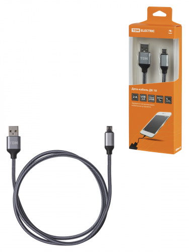 Дата-кабель TDM ДК 10, USB - micro USB, 1 м, тканевая оплетка, серый, (1/200) (SQ1810-0310)