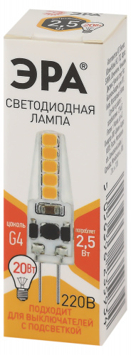 Лампа светодиодная ЭРА STD LED-JC-2,5W-220V-SLC-827-G4 G4 2,5Вт силикон капсула теплый белый свет (1/500) (Б0049091) фото 3