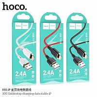 Кабель USB - 8 pin HOCO X95 Goldentop, 1.0м, 2.4A, ткань, цвет: чёрный (1/37/370) (6931474794383)