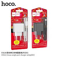 Блок питания сетевой 1 USB HOCO CS11A Ocean, 2.1А, кабель USB -  8 pin, цвет: чёрный (1/30/180) (6942007603560)