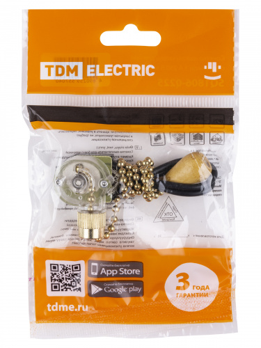Сонетка-выключатель для бра с цепочкой 3А 250В золото TDM (1/500) фото 2