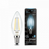 Лампа светодиодная GAUSS Filament Свеча 5W 450lm 4100К Е14 1/10/50 (103801205)