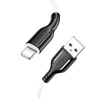 Кабель USB - 8 pin Borofone BX63 Charming, 1.0м, круглый, 2.4A, пластик, цвет: белый, чёрная вставка (1/360)