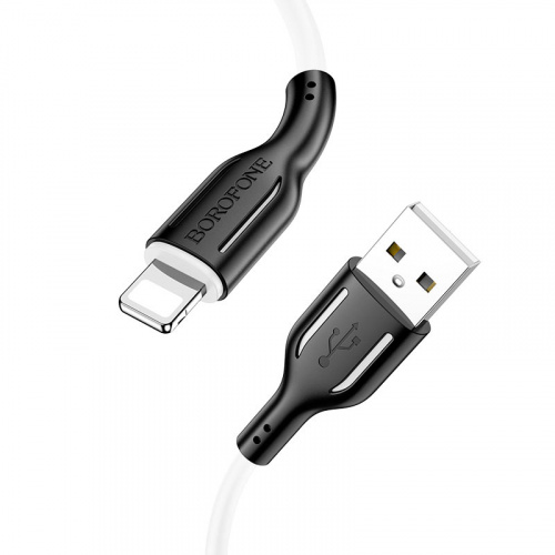 Кабель USB - 8 pin Borofone BX63 Charming, 1.0м, круглый, 2.4A, пластик, цвет: белый, чёрная вставка (1/360) (6974443380682)