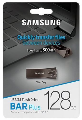 Флеш-накопитель USB 3.1  128GB  Samsung  Bar Plus  серый (300 МВ/s) (MUF-128BE4/APC) фото 11