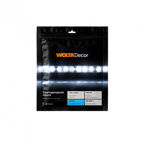 Лента светодиодная WOLTA Decor WLS2835-12W/6500/12H120-01 SMD2835 12Вт 6500К 12В IP20 120led/m 5000х8х1мм 1/100 фото 4