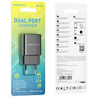 Блок питания сетевой 2 USB Borofone BA53A, Powerway, 2100mA, пластик, цвет: чёрный(1/65/260) (6931474739131)