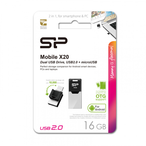 Флеш-накопитель USB  16GB  Silicon Power  Mobile X20  OTG  (USB/microUSB) (SP016GBUF2X20V1K) фото 11