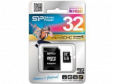 Карта памяти MicroSD  32GB  Silicon Power Class 10 + SD адаптер (SP032GBSTH010V10SP)