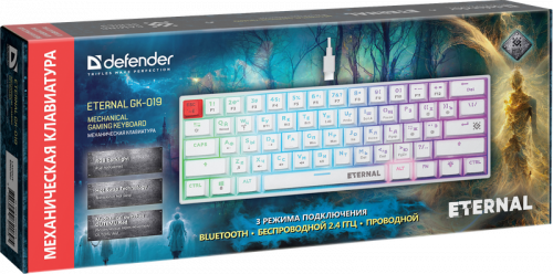 Клавиатура механическая игровая Defender Eternal GK-019 RU, RGB,3в1,61кнопок, белый (1/20) (45019) фото 2