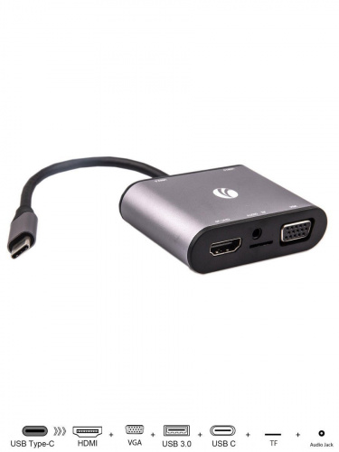 USB-концентратор USB3.1 Type-CM-->HDMI +VGA+3XUSB +PD charging+TF+AUDIO,Aluminum Shell, VCOM <CU425> (1/100) (CU425M) фото 9