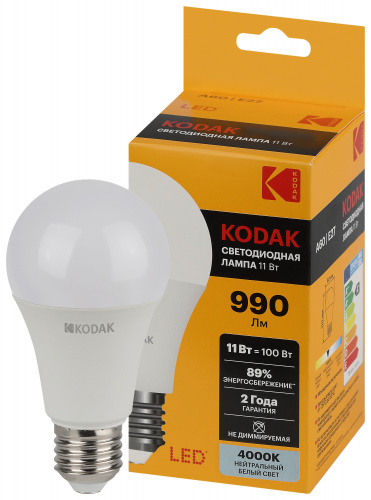Лампа светодиодная KODAK A60-11W-840-E27 E27 / Е27 11Вт груша нейтральный белый свет (1/100) (Б0057606) фото 3