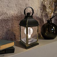 Фонарь декоративный NEON-NIGHT с лампочкой, бронзовый корпус, размер 10.5х10.5х22,5 см, цвет ТЕПЛЫЙ БЕЛЫЙ (1/12)