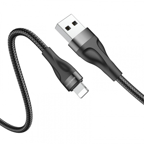 Кабель USB - 8 pin Borofone BX61 Source, 1.0м, круглый, 2.4A, ткань, алюминий, цвет: чёрный (1/360) (6974443380064)