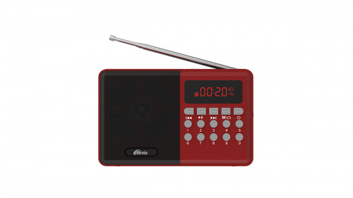 Радиоприёмник RITMIX RPR-002 RED, 87,5-108МГц,BTH,цифр.тюн,LEDдиспл,автоскан.част,40ст.пам.,телеск.антен.,мр3 USB,micro SD (1/40) (80002631)