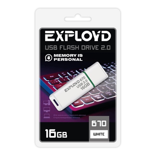 Флеш-накопитель USB  16GB  Exployd  670  белый (EX-16GB-670-White)