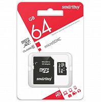 Карта памяти MicroSD  64GB  Smart Buy Class  10 + SD адаптер (SB64GBSDCL10-01LE)