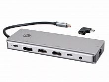 USB-концентратор TypeC -->(2HDMI+DP)4K*60Hz+3USB3.0+TC+USB2.0+RJ45+SD+TF+PD+audio+TCадаптер, VCOM <4706> (1/100) (CU4706)