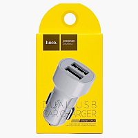 Блок питания автомобильный 2 USB HOCO, Z2A, пластик, цвет: белый (1/28/280)