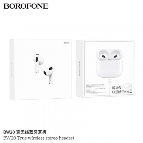 Наушники внутриканальные Borofone BW20, True, Bluetooth, цвет: белый (1/20/120) (6974443384635)