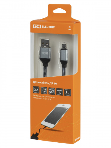Дата-кабель TDM ДК 10, USB - micro USB, 1 м, тканевая оплетка, серый, (1/200) (SQ1810-0310) фото 2