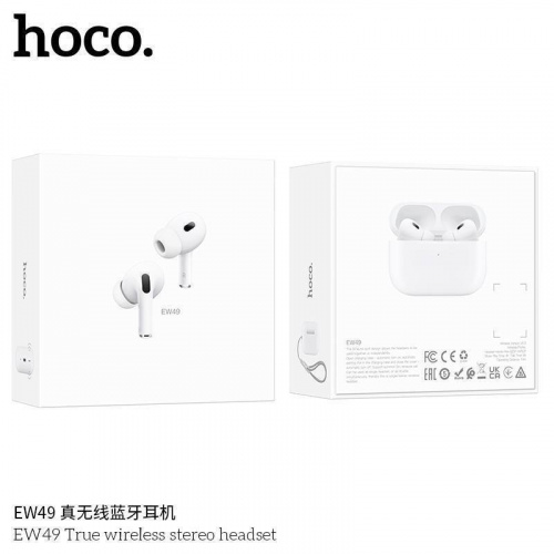 Наушники внутриканальные HOCO EW49, пластик, bluetooth 5.3, микрофон, цвет: белый (1/14/140) (6931474791405)